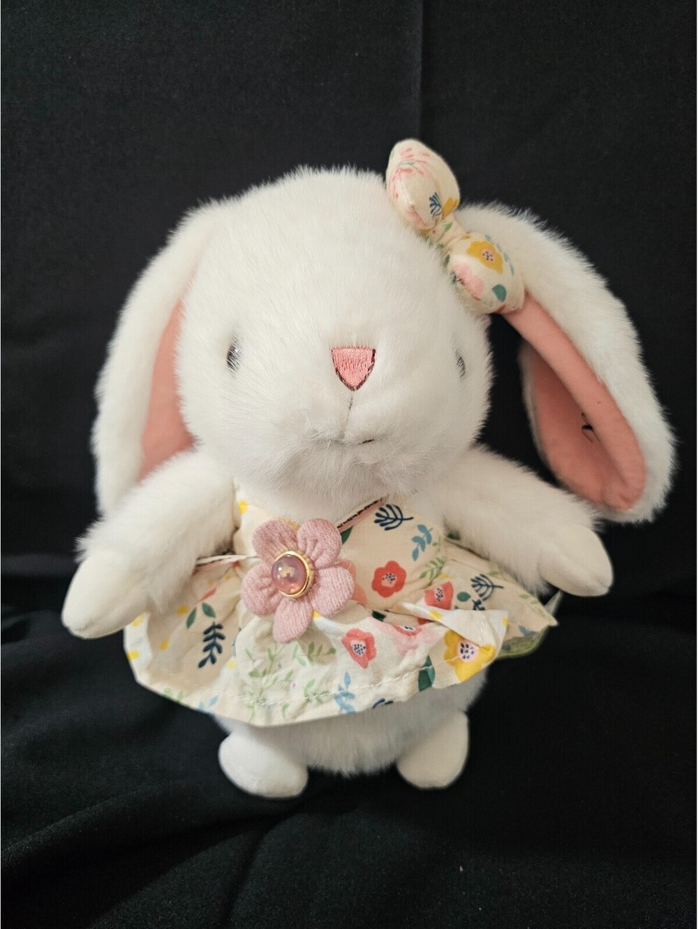 New Bunny Rabbit Plush Toy Flower Girl Floral Dress White 9" Stuffed Animal Soft